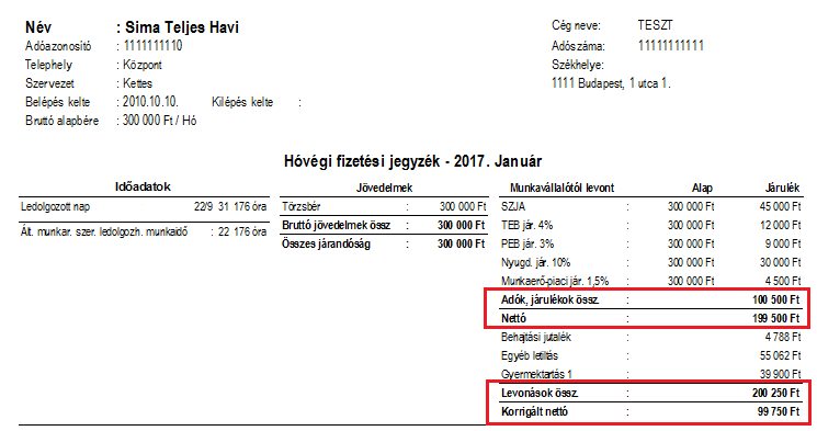 Fizetési jegyzéken korrigált nettó