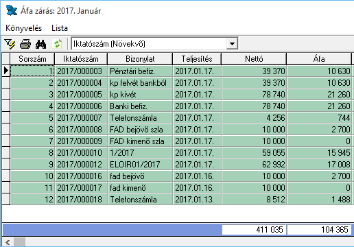 Helyes szűrést követően a listában megjelennek a lezárt tételek