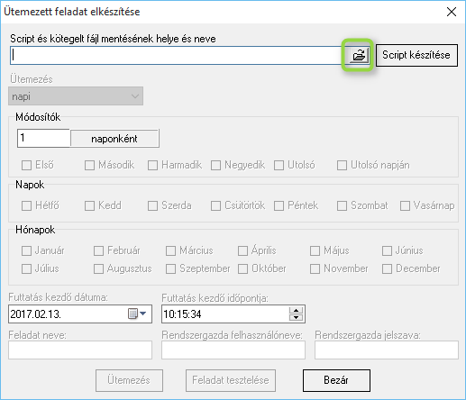 A megjelenő panelen a tallózó ikonra kattintva adja meg a scriptfájl helyét és nevét (lehetőség szerint kerülje az ékezetes karaktereket, valamint a szóközöket, példánkban a fokment.ini nevet használjuk)