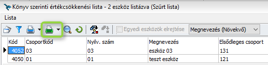 Kattintsunk a zöld nyomtató ikon melletti nyílra