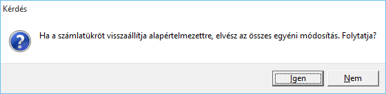 Az alapértelmezett számlatükör adatbázisba történő feltöltéséhez a megerősítő kérdésre válaszoljon Igen-nel