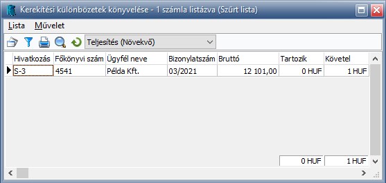 Az OK gomb lenyomása után megjelenik a könyvelendő tételek listája. Itt három lehetőség közül választhatunk: