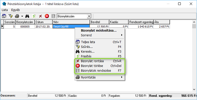 A műveletek elindíthatóak a jobb egérgombos kattintásra megjelenő menüből is