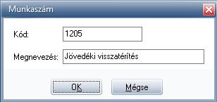 Adja meg az új munkaszám kódját és nevét
