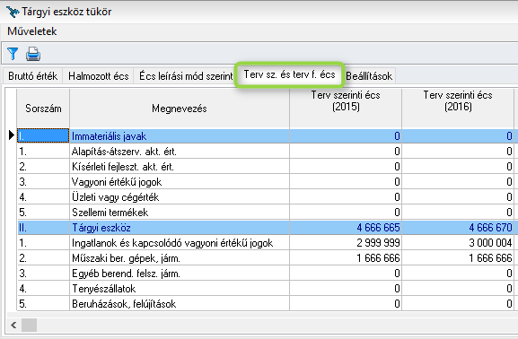 Tervezett és terven felüli értékcsökkenés