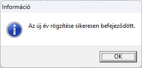 Az új év rögzítése sikeresen befejeződött.