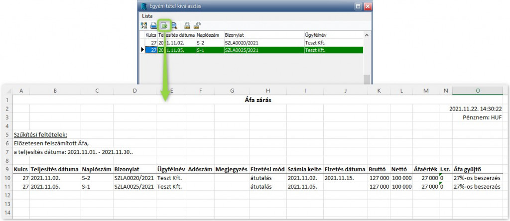 Áfa zárás lekérdezése Excelben
